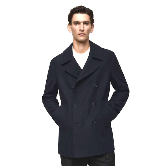 NEW MANGO MNG BLACK DOUBLE BREASTED WOOL BUTTON PEACOAT JACKET COAT SZ M - Picture 1 of 9